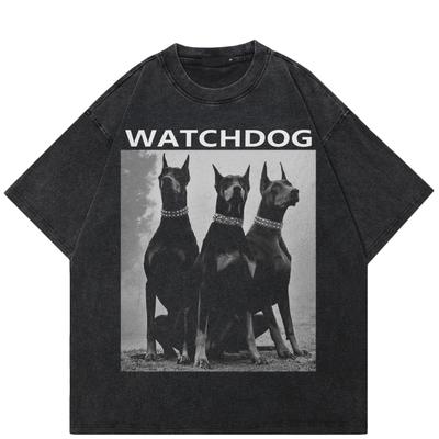 Streetwear Maglietta Unisex Grafica Cane da Guardia Divertente Cotone Lavato Nero Maglietta Unisex Top Magliette Estate Maniche Corte Maglietta