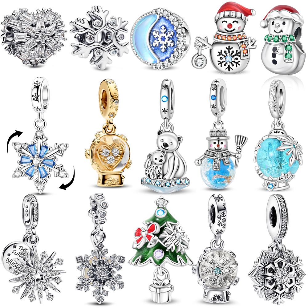 Sparkling Copper Winter Snowflake Charm Fit Original Bracelet Christmas Snowman Elk Charms Diy Holiday Jewelry Gift