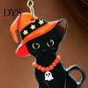 Charming Holiday Gift for Friends 1 Pair Halloween Black Cat Acrylic Earrings Women, Cute Decorative Costume Jewelry Parties with Wizard Hat