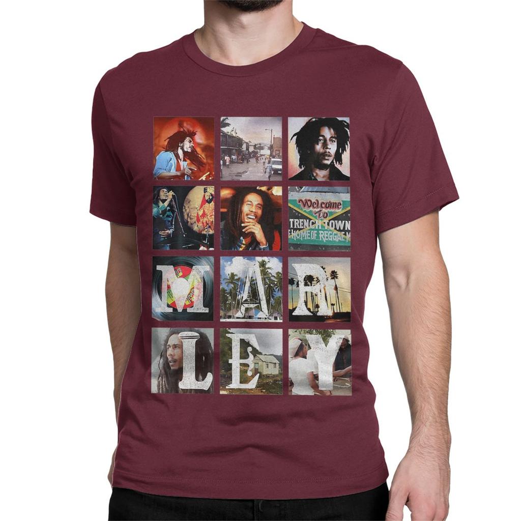 Bob-Marley Collage Reggae T-Shirt for Men Women Jamaican Music Vintage Pure Cotton Tees Short Sleeve T Shirts 6XL Clothing