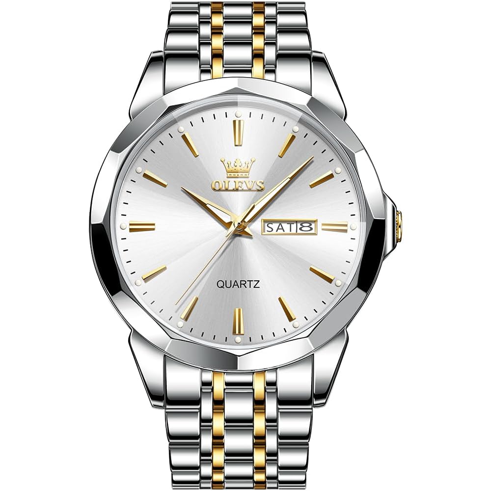 OLEVS Men s Luxury Two-Tone Analog Quartz Watch with Diamond, Waterproof, Stainless Steel