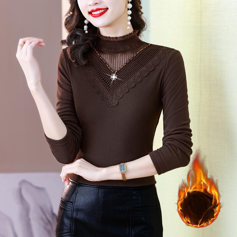 

Футболка с полуводолазкой для женщин, новая зимняя плюшевая утолщенная верхняя часть, модный пуловер, футболка с длинными рукавами M