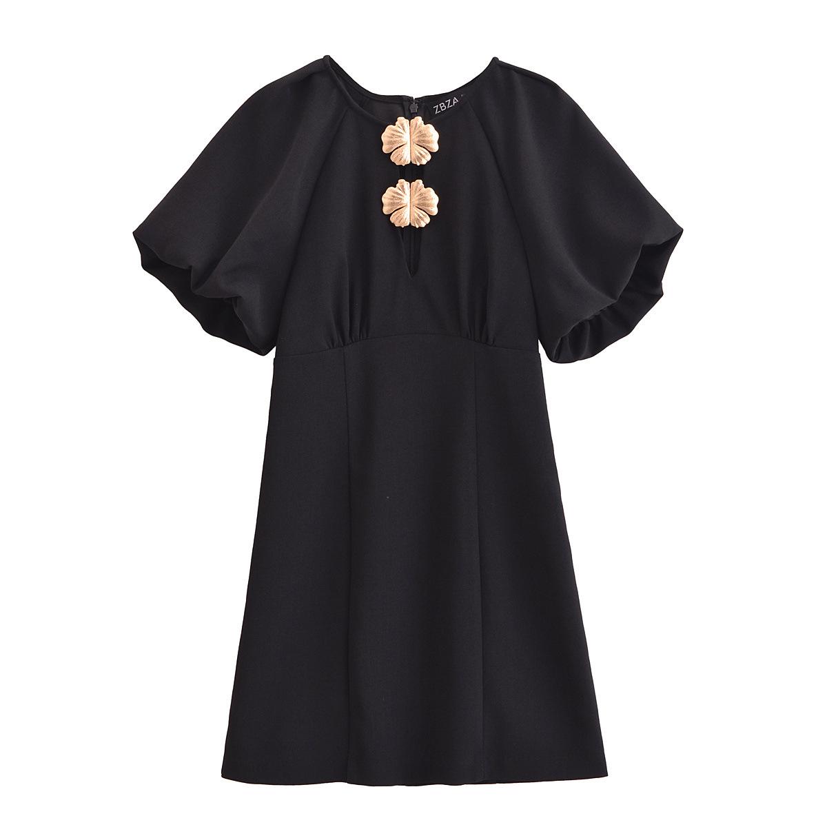 

2025 Spring Women s European & American Style Short Sleeve Embellished Dress M чёрный