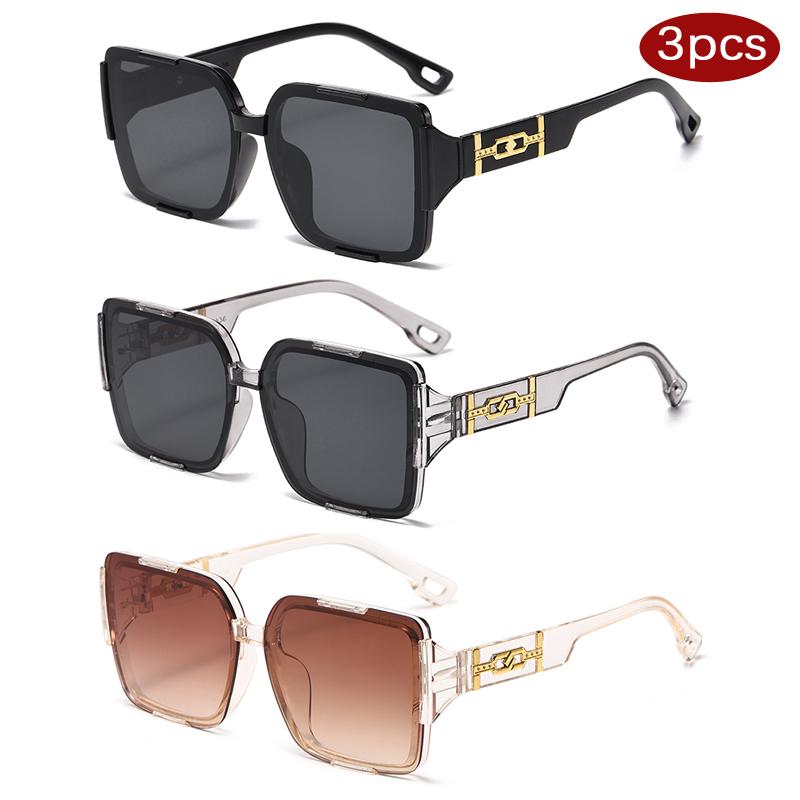 1/3pcs Fashion Oversized Square Sunglasses For Women Men Luxury Alloy Decoration Eyewear Retro Brand Designer Sun Glasses UV400