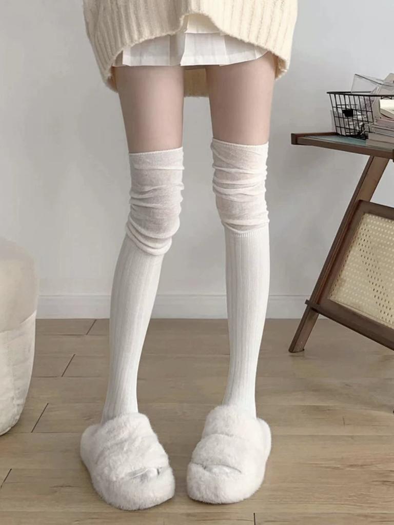 Socks for Women with Boots Long Tubes Over-knee Socks White Spring and Autumn Thin Stockings Piled Up Socks Jk Stockings
