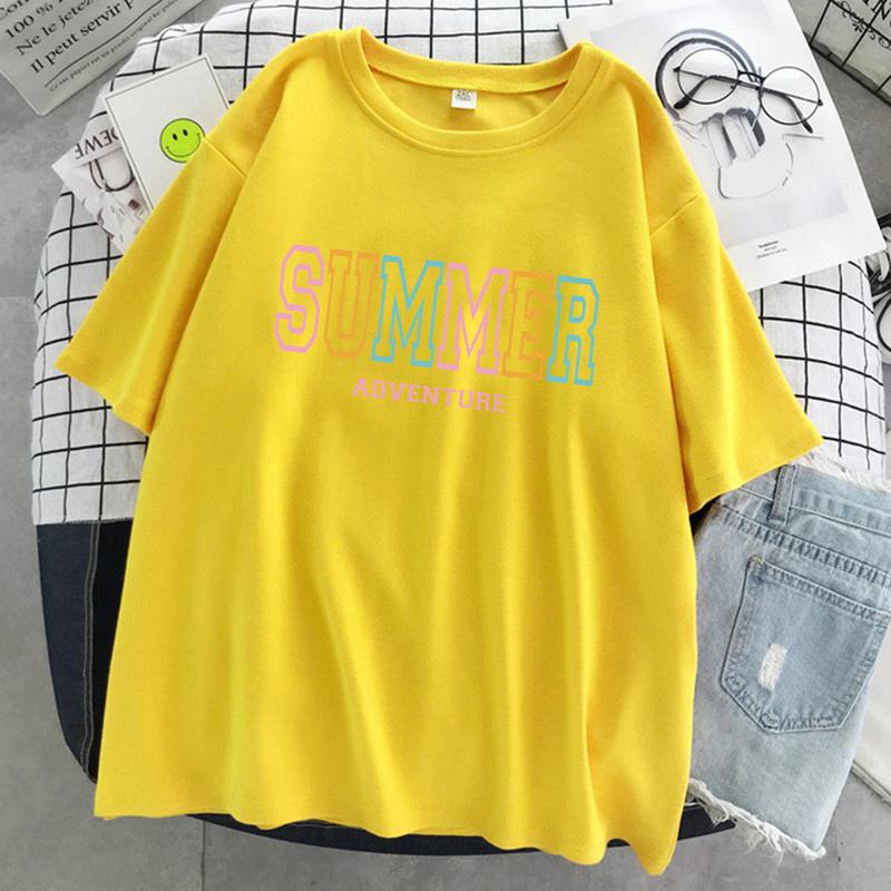 Summer Adventure Letter Graphic Women T Shirts Breathable Summer T-Shirt Street Soft Tees Clothing O-Neck Cotton Short Sleeve