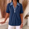 Damen Freizeit Denim Kragen Patchwork Leinen Baumwolle Hemd Top Kurzarm Knopfleiste Leicht Atmungsaktiv Sommer Bluse