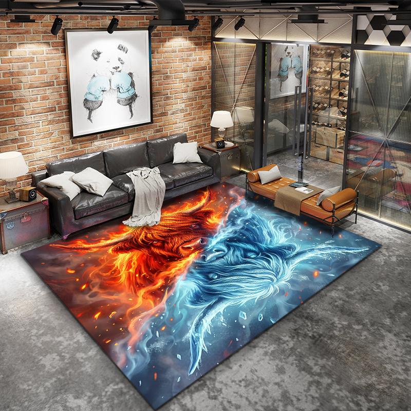 Flame Animal Blue Red Pattern Square Carpet,Area Rug,Carpet Rug for Living Room Bedroom Sofa Playroom Decor,Non-slip Floor Mat,Holiday Birthday Gifts