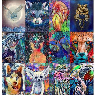 Pittura con diamante quadrato pieno Ritratto Animale colorato Ricamo con diamanti Lupo Gufo Pantera Immagine di strass Punto croce Decorazione natalizia