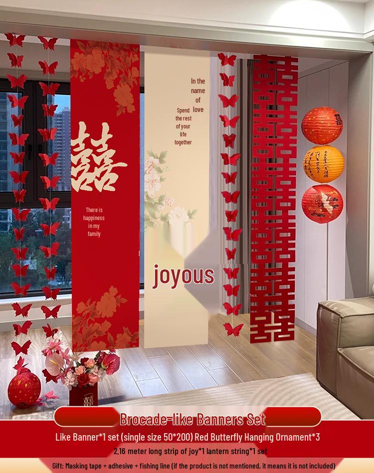 Hanging Double Happiness Cloth Banner for Wedding and Engagement Decor In Living Room or Hotel