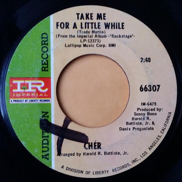 7-дюймовая пластинка CHER Take Me For A Little While 66307 Imperial 1968 US Pop Б/у