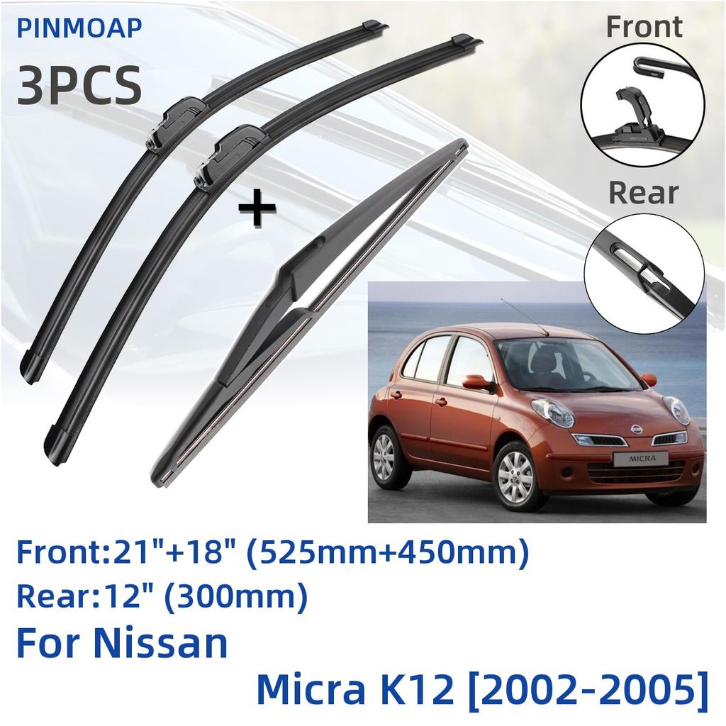 For Nissan Micra K12 2002-2005 Front Rear Wiper Blades Brushes Cutter Accessories J Hook 2002 2003 2004 2005