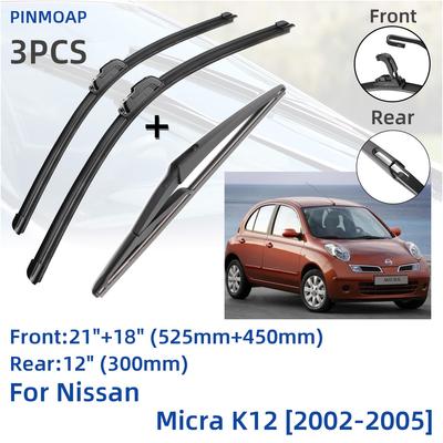 For Nissan Micra K12 2002-2005 Front Rear Wiper Blades Brushes Cutter Accessories J Hook 2002 2003 2004 2005