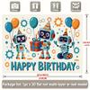 Sfondo Felice Compleanno Robot 2D Blu-Verde Arancione Sfondo Fotografia Bambini