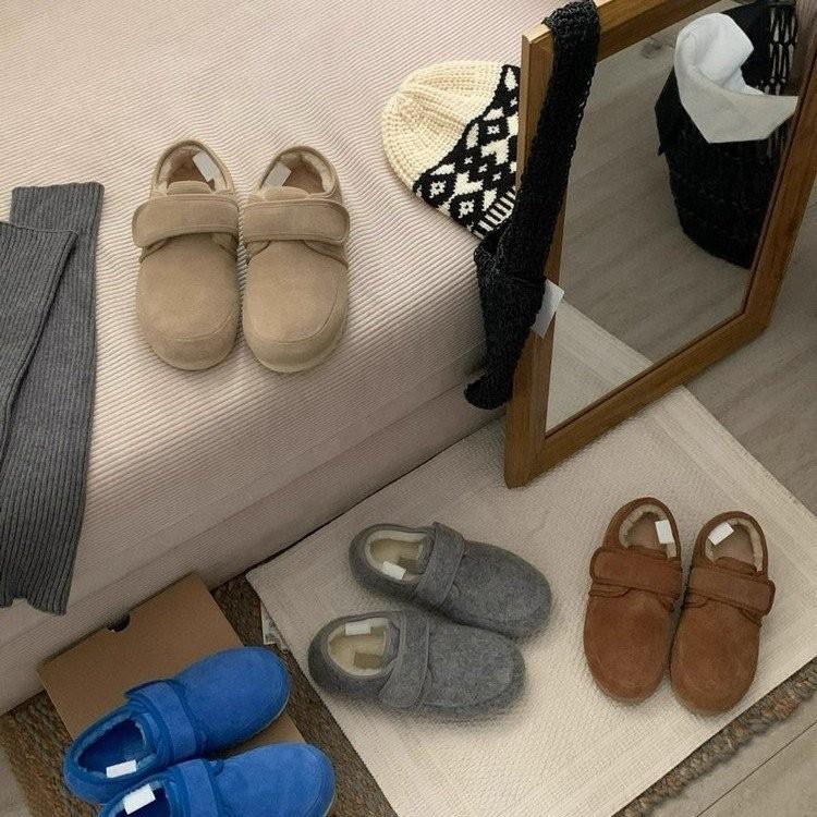 Flat-bottomed Mary Jane Mao Mao Shoes Women's 2025 Autumn and Winter New Velcro Velvet Warm Boken Shoes One-pedal Cotton Shoes