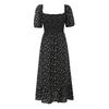 European and American Style New Women's Fashionable Small Floral Print Square Neck Puff Sleeve Slit Dress