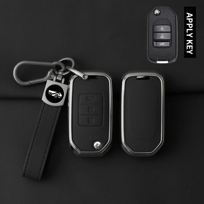 Interior Mouldings Metal Leather Car Key Case Cover For Honda Civic HRV CRV XRV CR-V Crider Odyssey Pilot Fit Accord Protect Key