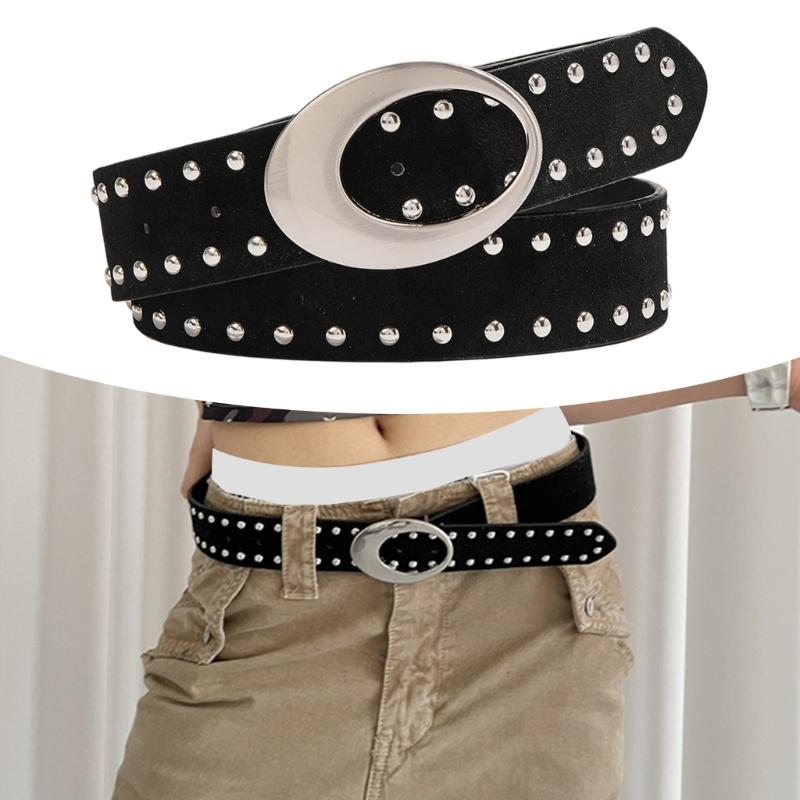 Women's Punk Waistband Adjustable Waist Belt For Jeans Stylish Studded PU Leather Strap