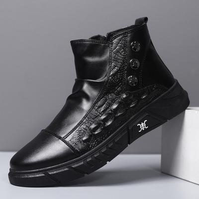 Winter Cotton Shoes Men's Velvet Thickened Martin Boots Casual Warm Soft Sole Leather Surface High Top Board Shoes Men's Leather Boots