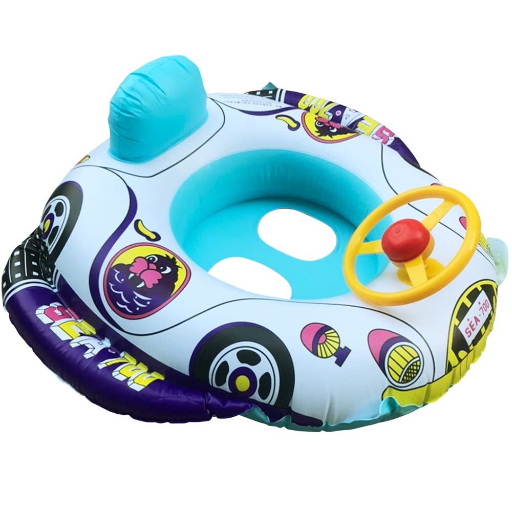 Car-shaped baby boat for toddlers, with footrests, handlebars, and a fun, stable design for swimming. A stylish and fun inflatable float perfect for
