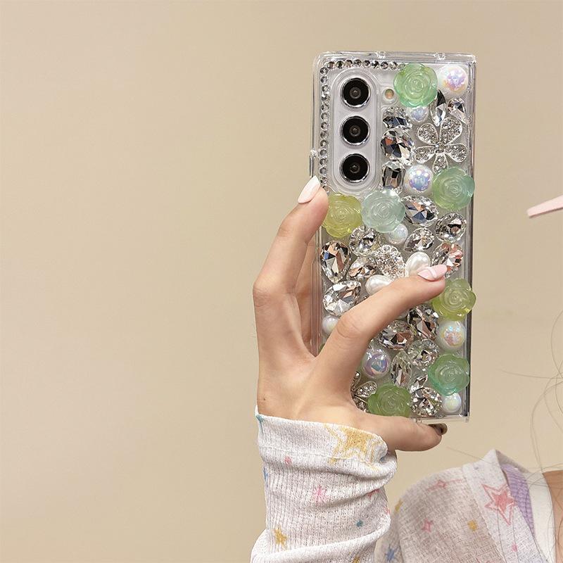 Luxury Rhinestone Pearl Flower Phone Case for Samsung Z Flip 8/7/6 Fold