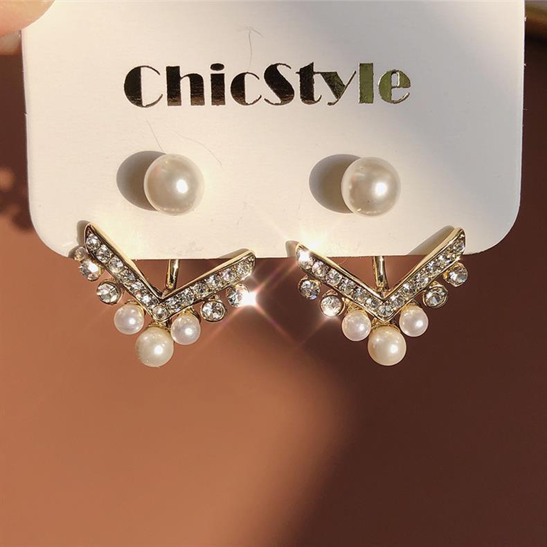 Damen Ohrringe Perlen- und Diamantohrringe Vor und Nach dem Hängen Federn Temperament Sanfte Vielseitige Ohrringe Weibliche Senden Freundinnen