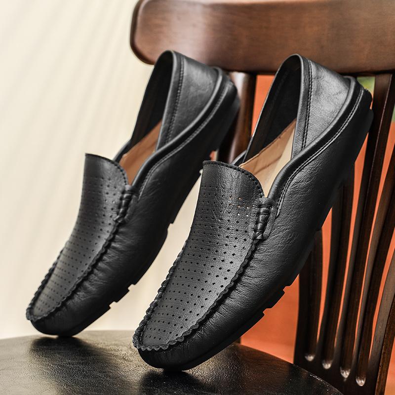 Fashion Genuine Leather Mens Loafers Non Slip Walking Flats Breathable Outdoor Casual Shoes Moccasins Male Work Office Driving Sneakers