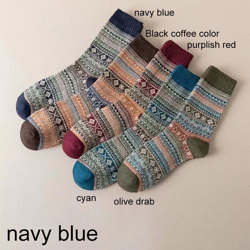 1/5 Pairs Casual Socks EU Size 38-43 Retro Pattern Autumn/Winter Round Neck Socks Ethnic Style Women Comfortable