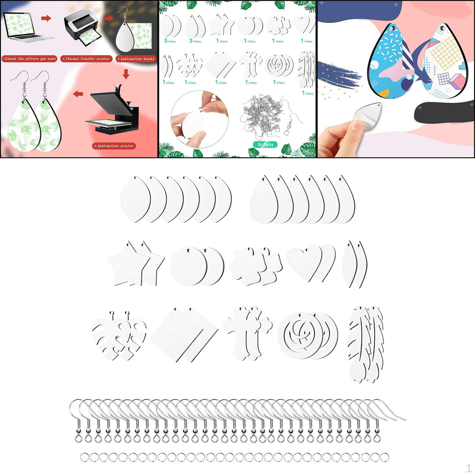 

Sublimation Printing Earrings Transfer Hooks Pendants for Valentine Mother Halloween Making ear hook + jump ring