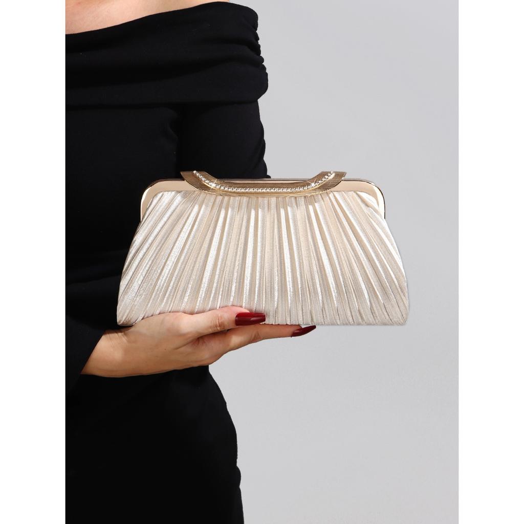 New Dinner Bag Pleated Banquet Evening Clutch Bag Women's Evening Wear One Shoulder Oblique Span Pleated Dress Women's Bag