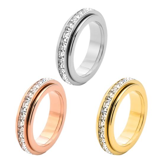 Rotating Rings for Women Men Titanium Steel Fidget Ring with Square Faux Diamonds Hypoallergenic Anxiety Ring Gift for Loved Ones Him Her