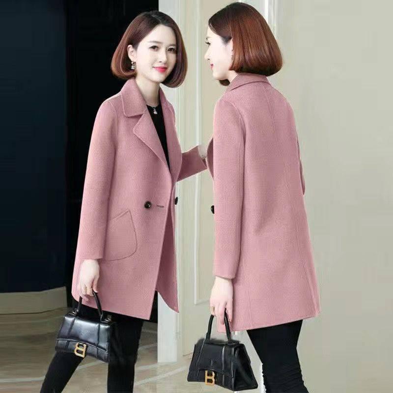 Dámský vlněný kabát střední délky, zeštíhlující, 2025 korejský styl, pro drobné postavy, volný střih na podzim/zimu