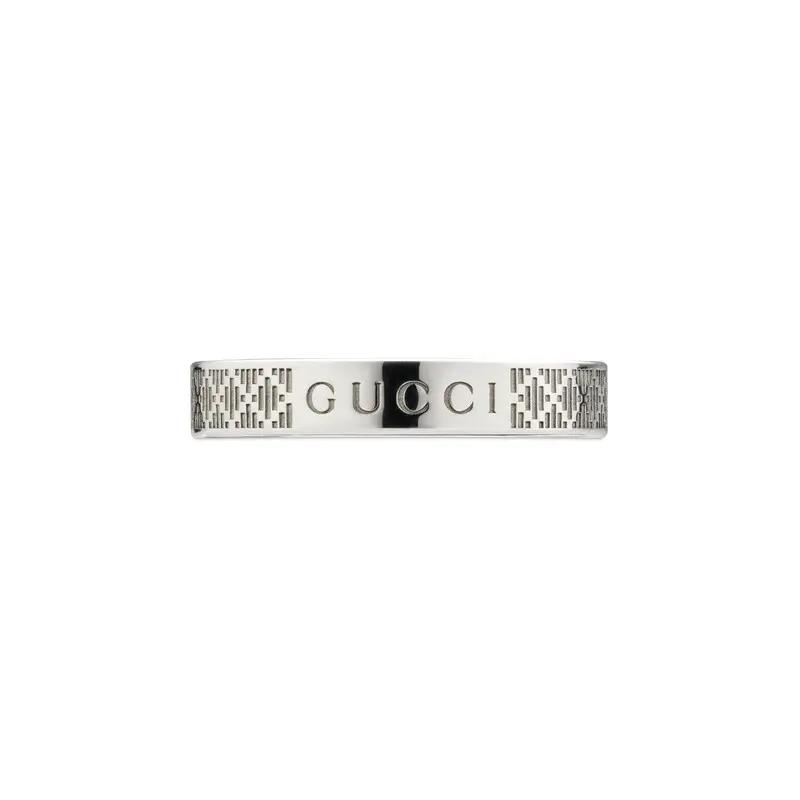 Gucci Diamond Pattern Engraved Shiny 925 Silver Ring Unisex rings 843813J8400