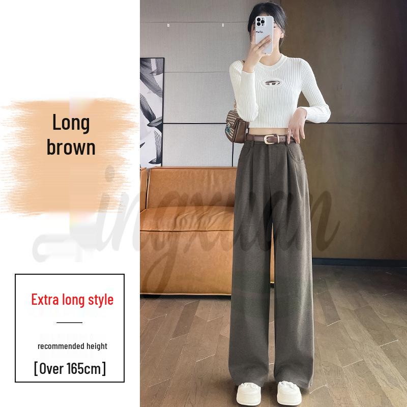 

2026 Autumn/Winter Velvet High-Waisted Woolen Wide-Leg Floor-Length Pants for Women 2XL