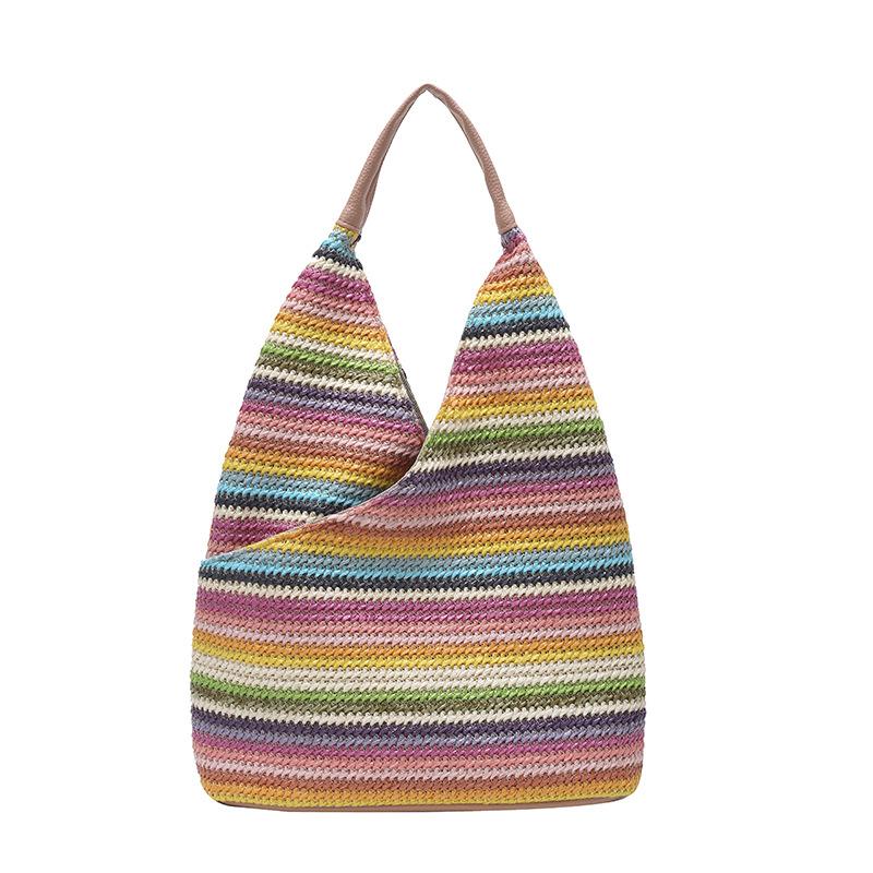 New Fashion Casual Bag Large Capacity Shoulder Bag Women's Handbag Woven Bag Striped Bag Tote Bag