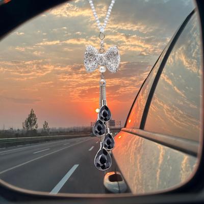 Bling Rhinestone Car Charms Rear View Mirror Decoration with Lanyard Easy To Install Sun Catcher Ornament Hanging Pendant