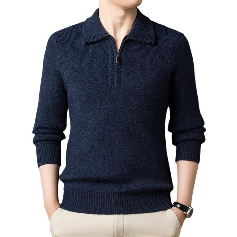 

Мужской однотонный свитер трикотажная одежда среднего возраста мода теплая внутри с полузастежкой пуловер пальто тренд новинка осень и зима 4XL