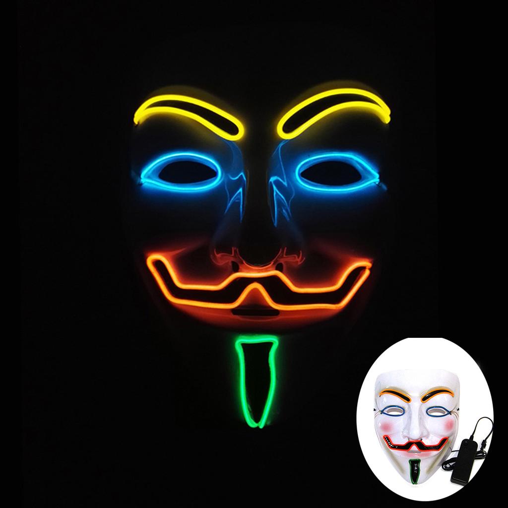Halloween Glowing V Mask EL Wire Neon Light Up Anonymous Mask Cosplay Horror Luminous Mask for Man Women Haunted House Props
