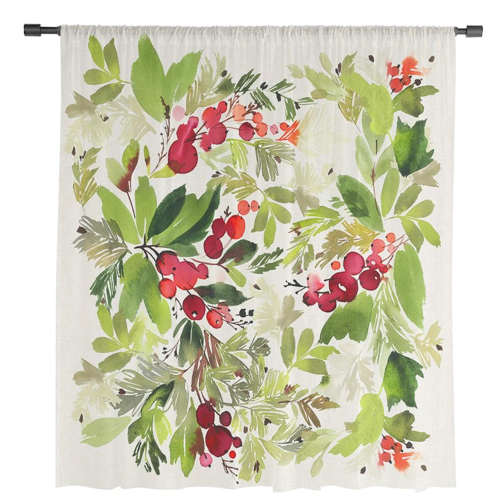 Kiefernblätter, rote Tannenzapfen, Textur, Tüllvorhänge für Wohnzimmer, durchsichtiger Vorhang für Schlafzimmer, Jalousien, Voile-Vorhänge