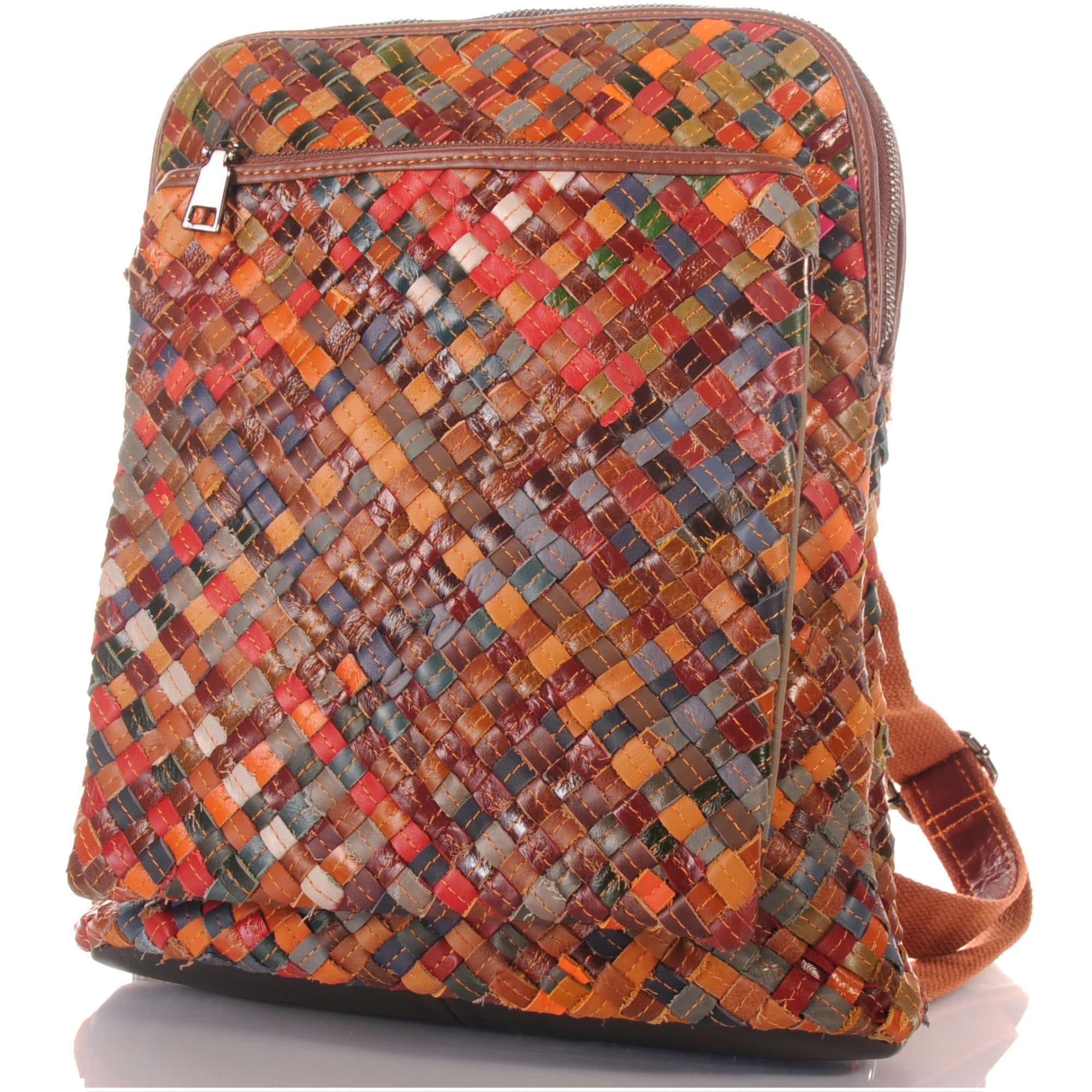 

Patchwork Leather Backpack Women braided 2 in 1 Bag One Size чорний