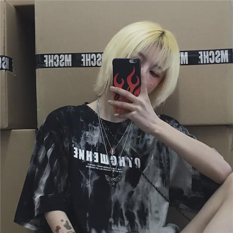 Women's Summer Tie-Dye Short-Sleeve T-Shirt - New Trendy Loose Black Top