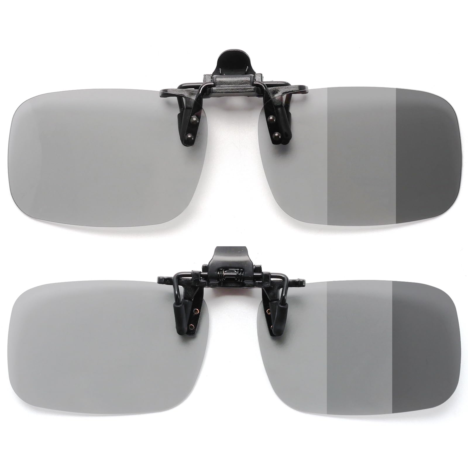 

[VANANA] Photochromic Clip-On Sunglasses - Polarized Lenses, Flip-Up Style, for Driving and Fishing UV400 Protection Adjustable Brightness (2 Pairs