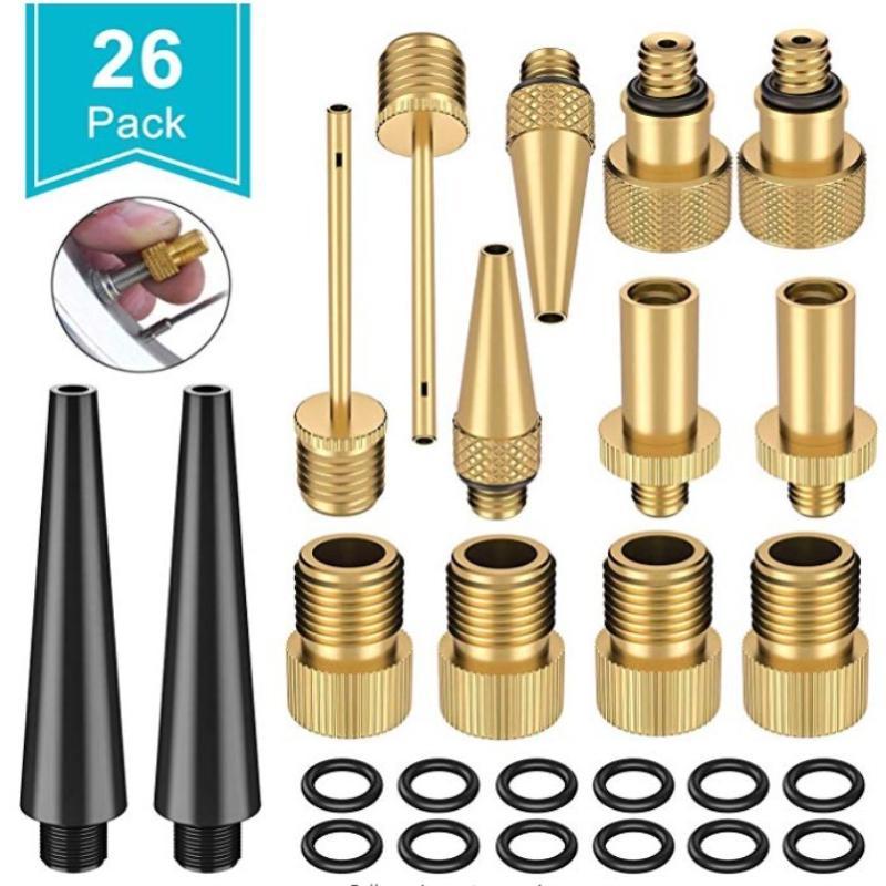 26Pcs Copper Bike Valve Adapter Set Pump Inflator Kit For Bicycle Tires Football Cycling Accessories