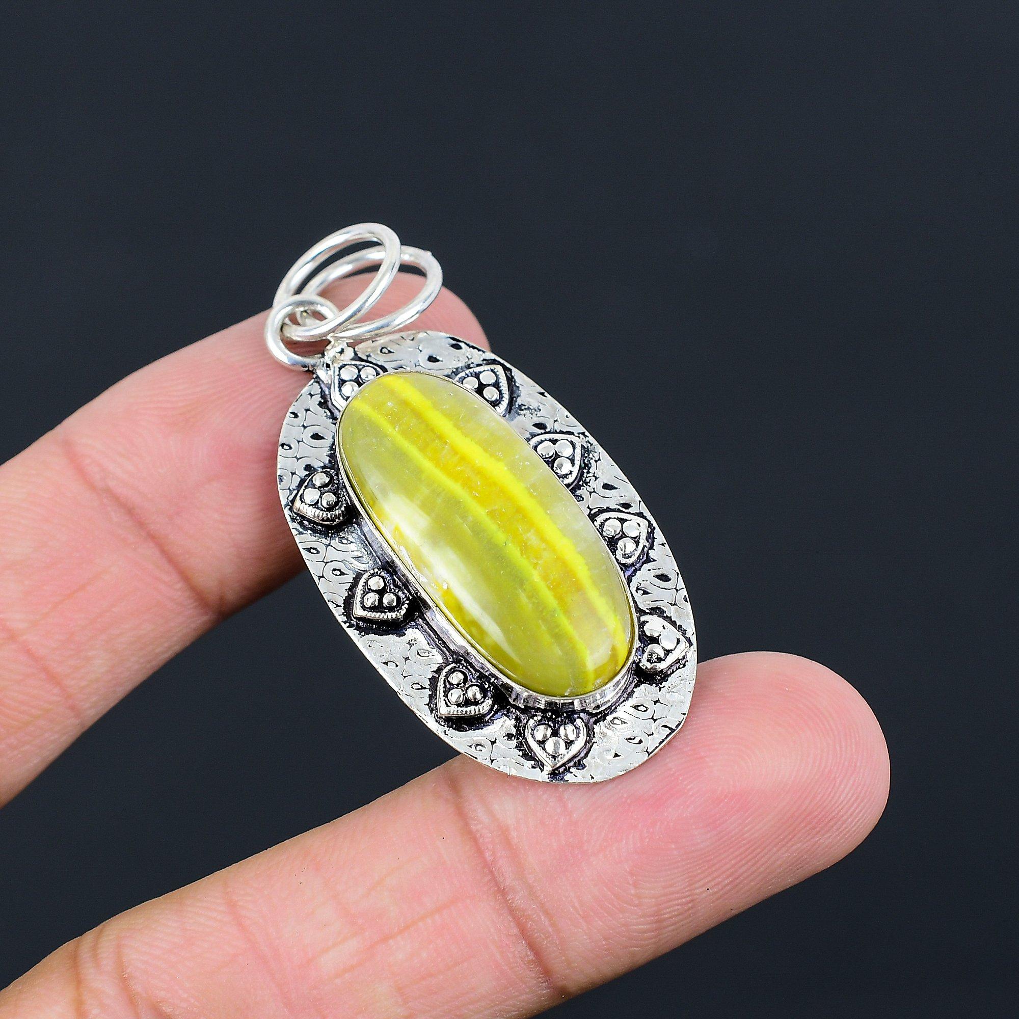 Daughters Day Deal Sterling Silver Oval Natural Bumblebee Jasper Sister Pendant