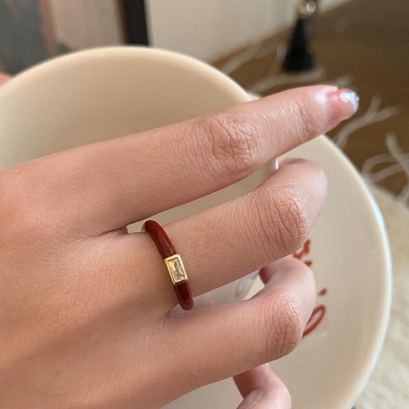 Red Zircon Drip Oil Open Ring - Women's Luxury Retro Fashion