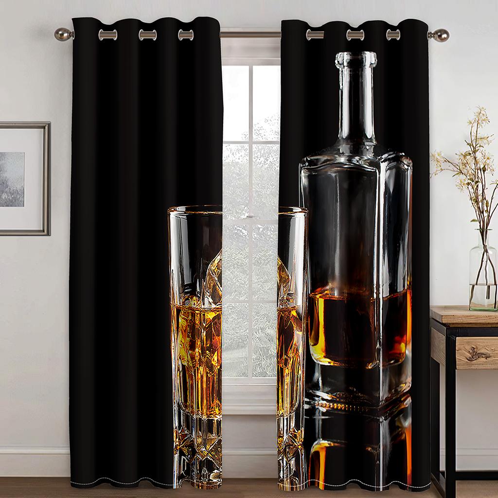 Vintage Country Style Wine Bar Mixer Rack Beautiful Window Treatments Curtains for Living Room Bedroom Kitchen Cafe 2 Panels