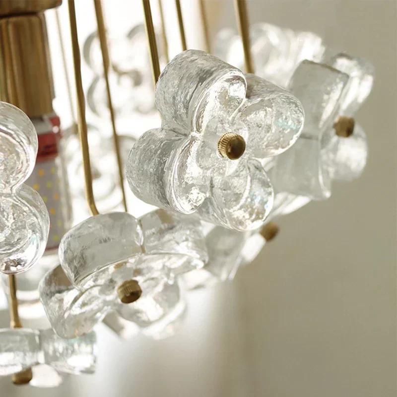 Nordic design luxury glass chandelier retro French countryside petal shaped restaurant bedroom home decoration lighting fixtures