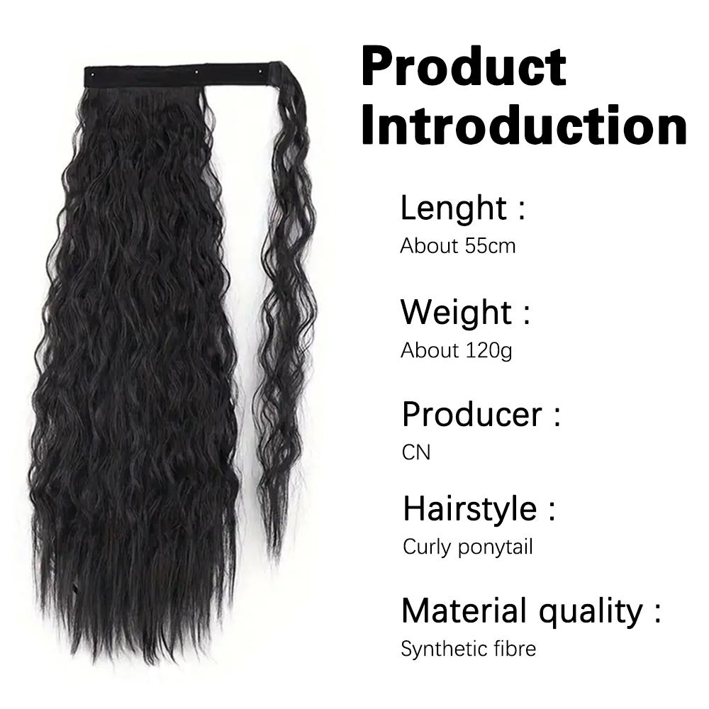 Synthetische Lange Mais Lockige Pferdeschwanzverlängerungen Schwarze Perücke Wickel-Clip-In Pferdeschwanzperücke für Frauen Alltagskleidung