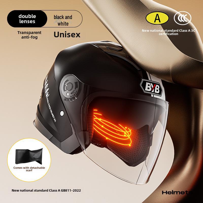 BYB A-Class 3C Certified Universal Helmet with Anti-Fog Dual Lens for Motorcycle/Electric Vehicle (Four Seasons).