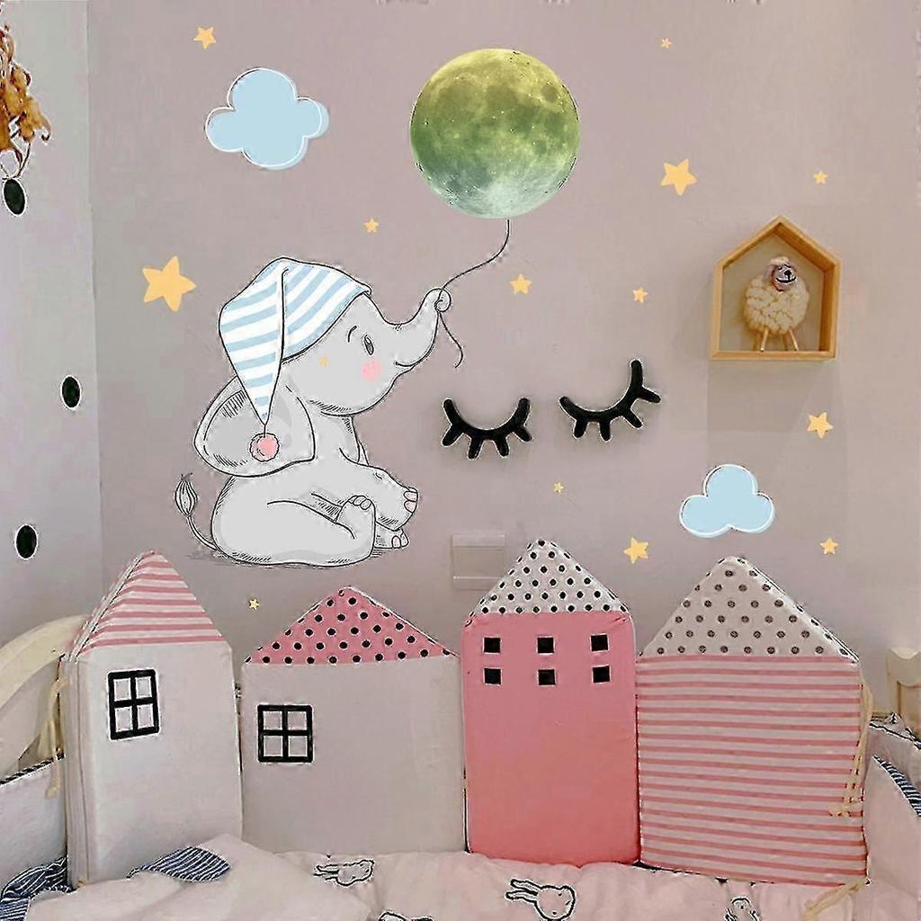 Stickers Mural Lphant Lumineux, Autocollant Mural Lune Toile Fluorescent, Lumineuses Wall Stickers, Phosphorescentes Stickers Muraux Amovible, Cadeau